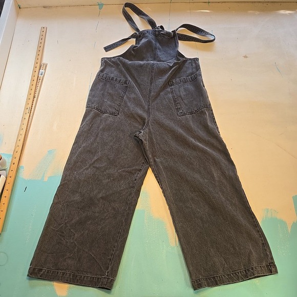 Miou Muse Size L Black Wide Leg Overalls Jumpsuit Tencel Rayon Adjustable Straps - Picture 1 of 9